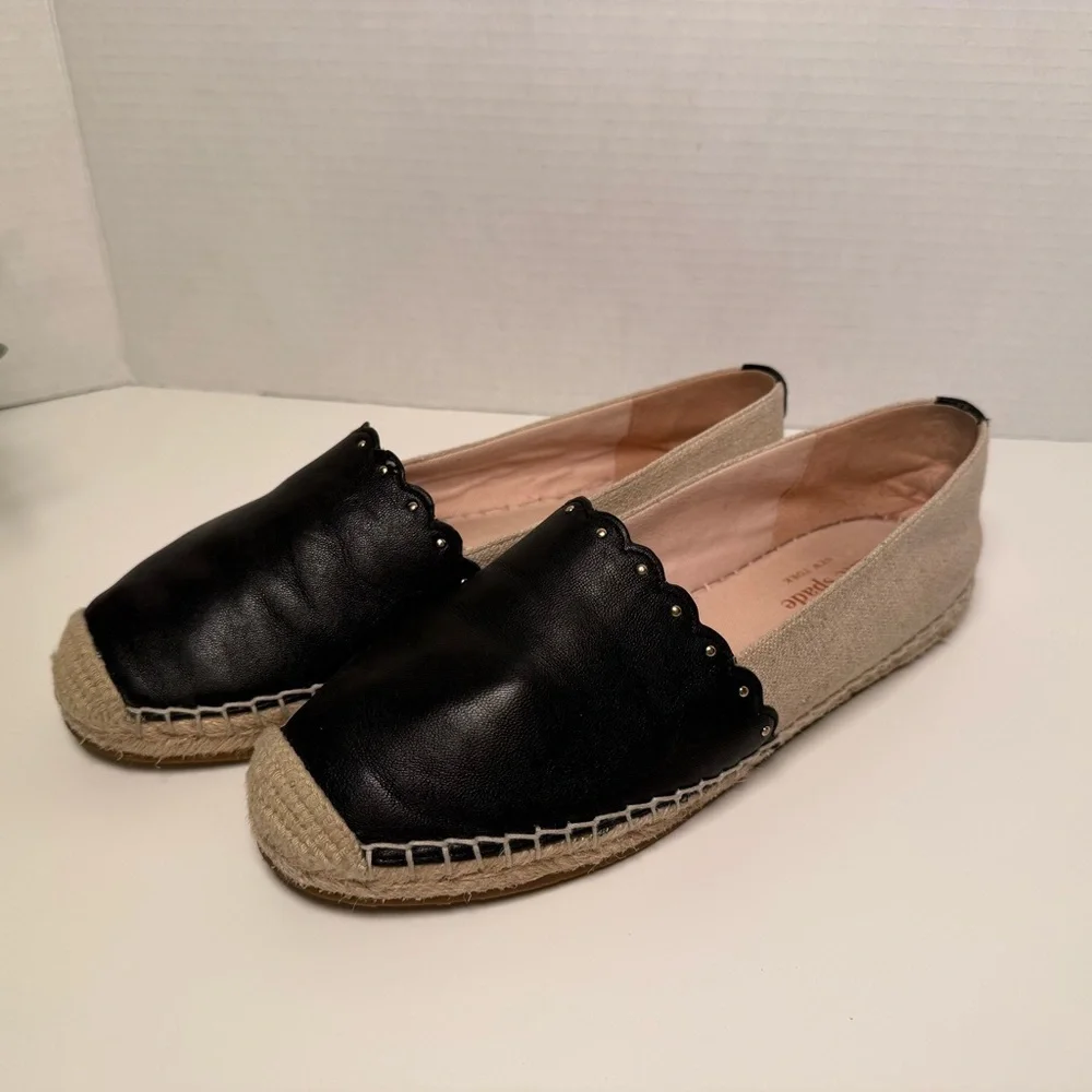 Kate Spade Gardenia Black Leather & Beige Espadrille Flats Size 8 Feminine Boho